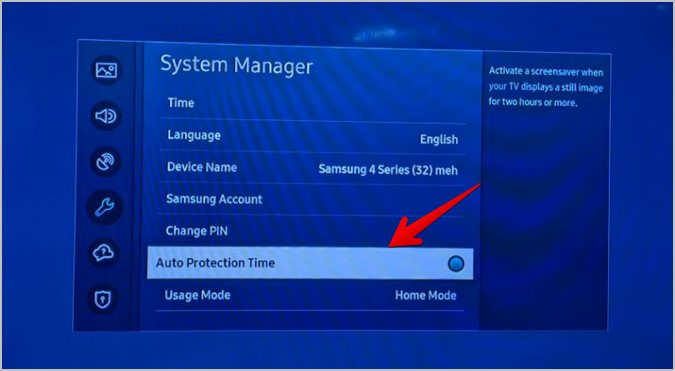 Samsung-TV-Auto-Protection-Time 15 طريقة لإصلاح عدم عمل عكس الشاشة أو Cast على تلفزيون Samsung