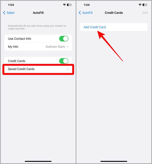 Saved-Credit-Cards-Settings-iOS كيفية إضافة وإزالة وتحديث بطاقات الائتمان في Safari على iPhone