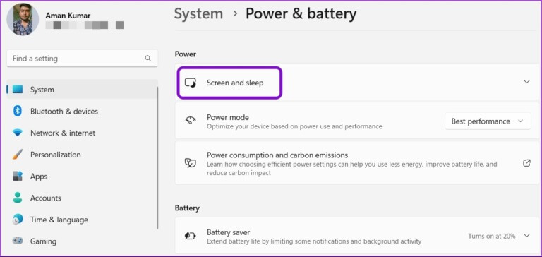 Screen-and-sleep-option-768x364-1 أفضل 7 إصلاحات لذهاب الكمبيوتر إلى النوم بشكل عشوائي على Windows 11