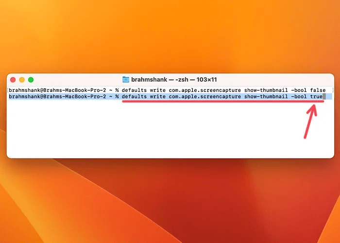 Screenshots-terminal-screen-capture-true.jpeg كيفية تعطيل معاينة لقطة الشاشة المصغرة على Mac