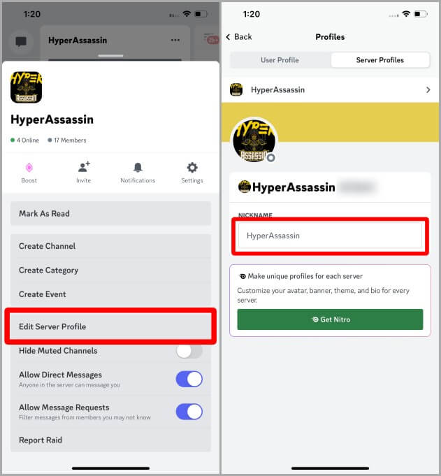 Server-Settings-Discord-iOS كيفية تغيير الاسم المستعار لخادم Discord على الويب والجوال