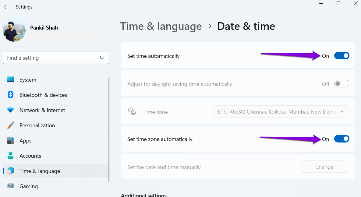 Set-Automatic-Time-Windows-11 أفضل 6 طرق لإصلاح التوقيت الخاطئ (ضبط الوقت) على Windows 11