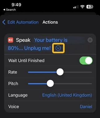 Shortcut-customize-arrow.jpg كيف تجعل iPhone يخطرك عندما تكون البطارية عند 80٪