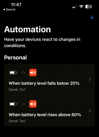 Shortcuts-automation-after-creating-two-automations-1.png كيف تجعل iPhone يخطرك عندما تكون البطارية عند 80٪
