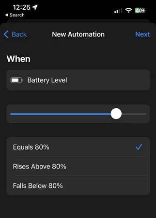 Shortcuts-automation-battery-equals-80.png كيف تجعل iPhone يخطرك عندما تكون البطارية عند 80٪