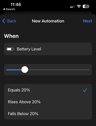 Shortcuts-choose-battery-level-at-20.png كيف تجعل iPhone يخطرك عندما تكون البطارية عند 80٪