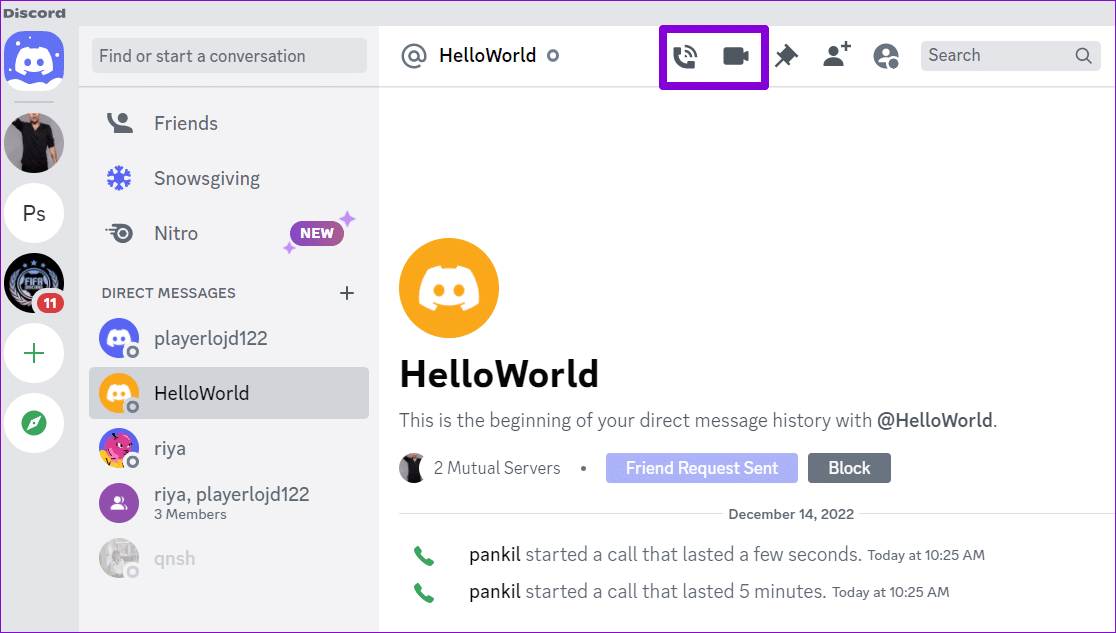 Start-Discord-Call كيفية مشاركة الشاشة في Discord على سطح المكتب والجوال