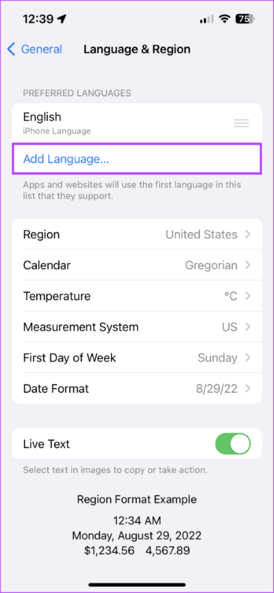 Tap-On-Add-Language-474x1024-1 أفضل 6 طرق لإصلاح عدم عمل البحث المرئي Visual Look Up على iPhone