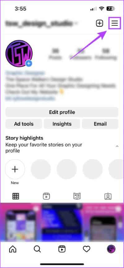 Tap-On-Three-Line-Menu-1-475x1024-1 كيفية تشغيل الفيديوهات المرفوعة عالية الجودة في Instagram