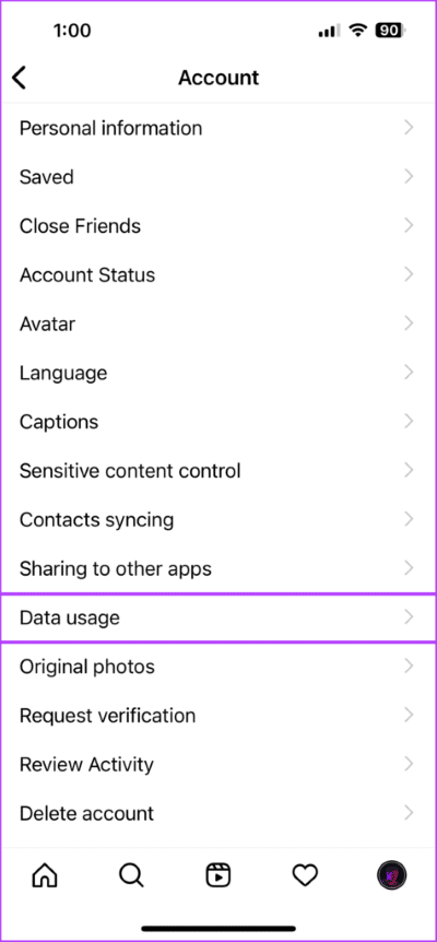 Tap-on-Data-Usage-475x1024-1 كيفية تشغيل الفيديوهات المرفوعة عالية الجودة في Instagram