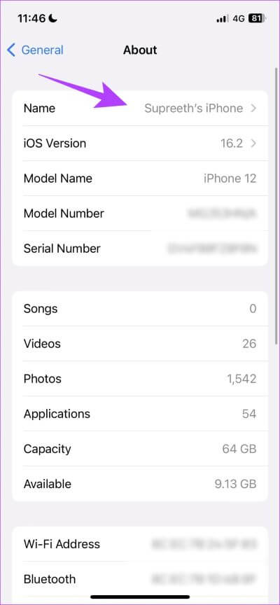 Tap-on-iPhone-Name كيفية تغيير اسم نقطة الاتصال وكلمة المرور على iPhone و Android