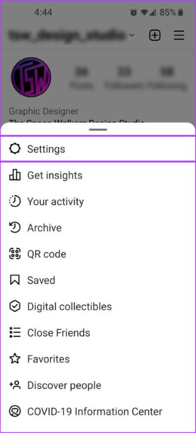 Tap-on-settings-option-463x1024-1 كيفية تشغيل الفيديوهات المرفوعة عالية الجودة في Instagram