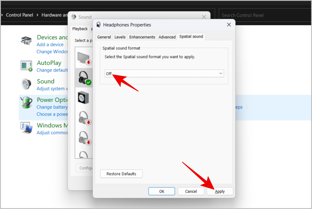 Turning-off-Spacial-Audio-on-Control-Panel كيفية ضبط قنوات الصوت اليمنى واليسرى على Windows 11 و 10