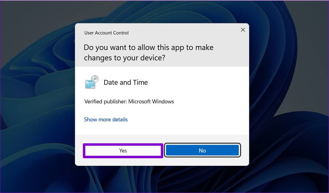 UAC-Prompt-1 أفضل 6 طرق لإصلاح التوقيت الخاطئ (ضبط الوقت) على Windows 11