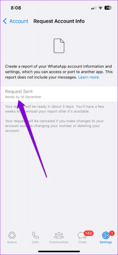 WhatsApp-Account-Report-on-iPhone-474x1024-1 كيفية طلب وتنزيل معلومات حساب WhatsApp الخاص بك