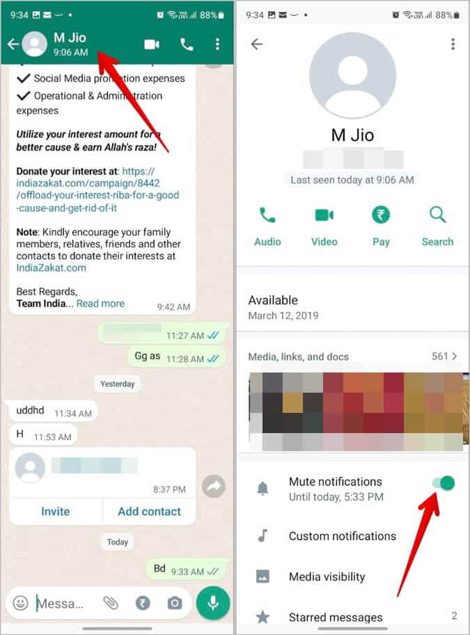 WhatsApp-Android-Unmute-Notifications كيفية إلغاء كتم صوت الدردشات والحالة والمكالمات على WhatsApp