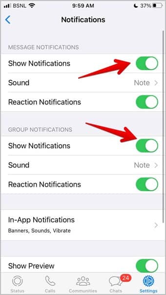 WhatsApp-Notification-settings-iPhone كيفية إلغاء كتم صوت الدردشات والحالة والمكالمات على WhatsApp