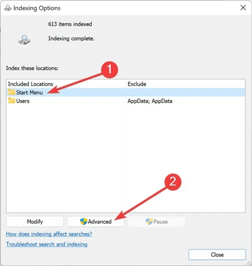 Windows-Indexing-Advanced-Options.jpg 5 طرق لإصلاح خطأ Windows "تم إيقاف الفهرسة مؤقتًا"