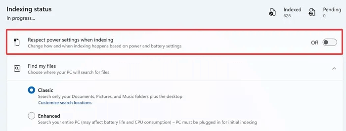 Windows-Indexing-Enabling-Indexing-on-Low-Battery.jpg 5 طرق لإصلاح خطأ Windows "تم إيقاف الفهرسة مؤقتًا"