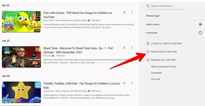 YouTube-Computer-Pause-History.jpg كيفية الإيقاف المؤقت ومسح سجل YouTube