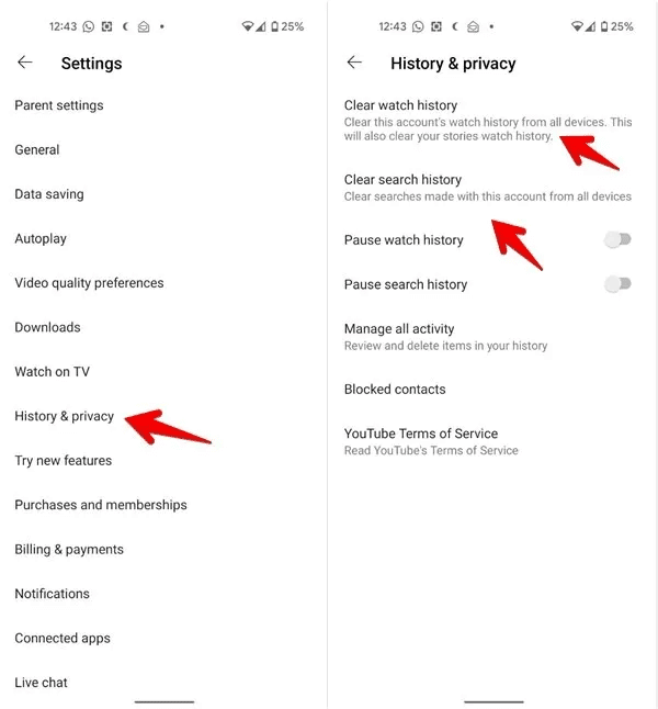 YouTube-Mobile-Clear-All-History.jpg كيفية الإيقاف المؤقت ومسح سجل YouTube