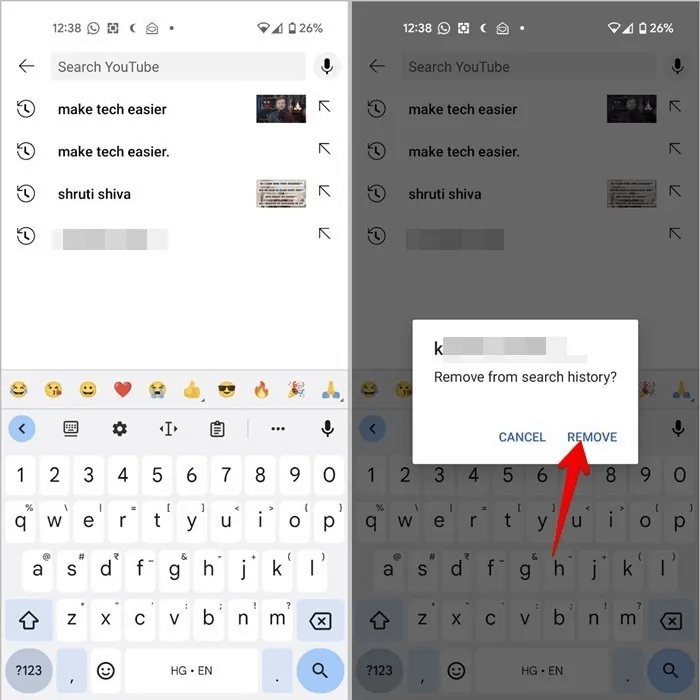 YouTube-Mobile-Search-Item-Remove-1.jpg كيفية الإيقاف المؤقت ومسح سجل YouTube