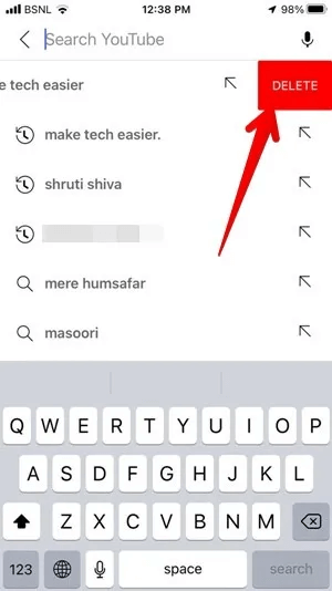 YouTube-Mobile-Search-Item-Remove-iPhone.jpg كيفية الإيقاف المؤقت ومسح سجل YouTube