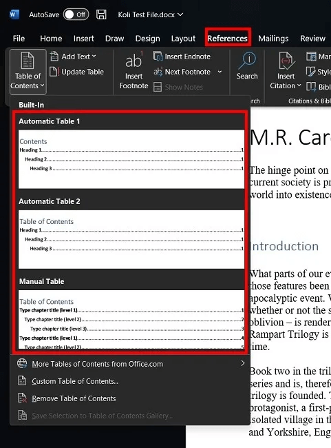 add-toc-word-pc-automatic-manual.jpg كيفية إضافة جدول محتويات في Microsoft Word