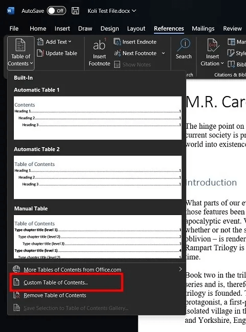 add-toc-word-pc-custom-toc.jpg كيفية إضافة جدول محتويات في Microsoft Word