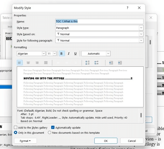 add-toc-word-pc-customize-style.jpg كيفية إضافة جدول محتويات في Microsoft Word