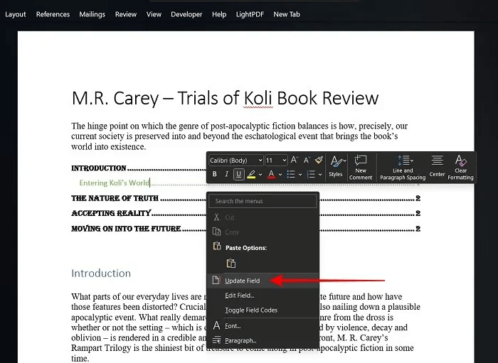 add-toc-word-pc-update-field.jpg كيفية إضافة جدول محتويات في Microsoft Word