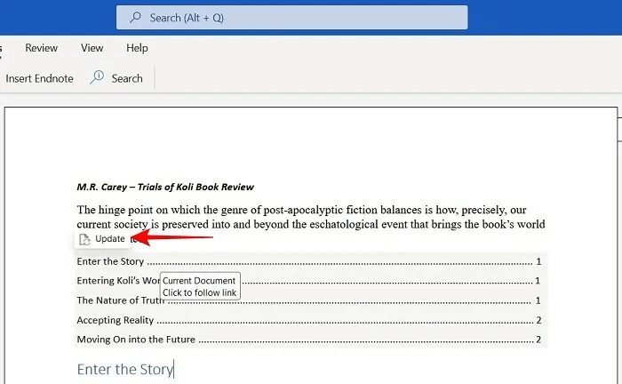 add-toc-word-web-update-toc.jpg كيفية إضافة جدول محتويات في Microsoft Word