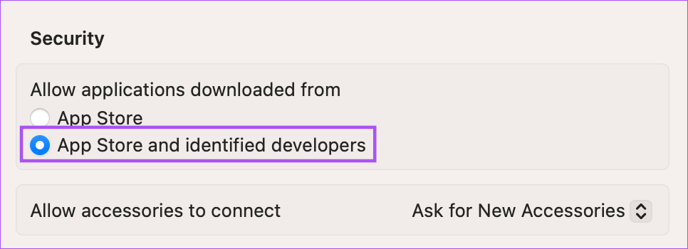app-store-and-indentified-developers-allow-downloads-mac أفضل 9 إصلاحات لعدم تنزيل الملفات Safari على نظام Mac
