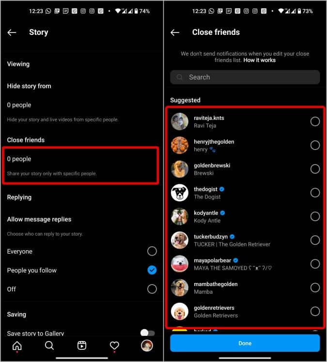 choosing-close-friends-on-Instagram كيفية إيقاف الردود على قصص Instagram الخاصة بك