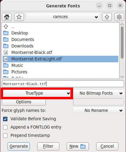 convert-fonts-ubuntu-08-drop-down-select كيفية تحويل الخطوط إلى تنسيق ttf. في Ubuntu