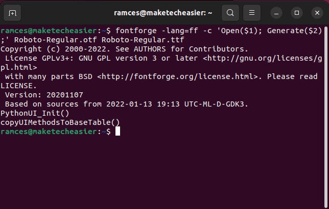 convert-fonts-ubuntu-11-fontforge-cli-command كيفية تحويل الخطوط إلى تنسيق ttf. في Ubuntu