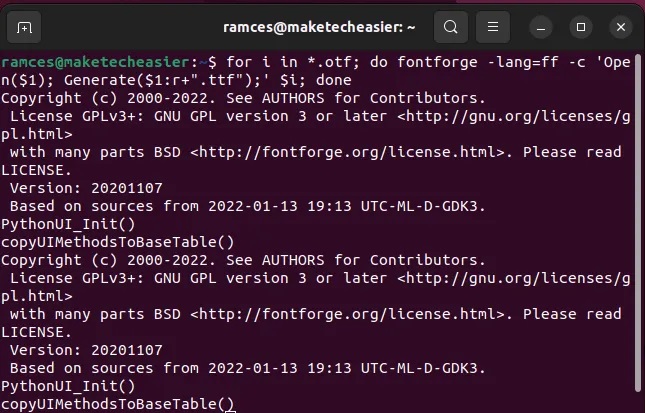 convert-fonts-ubuntu-12-fontforge-command-for-loop كيفية تحويل الخطوط إلى تنسيق ttf. في Ubuntu