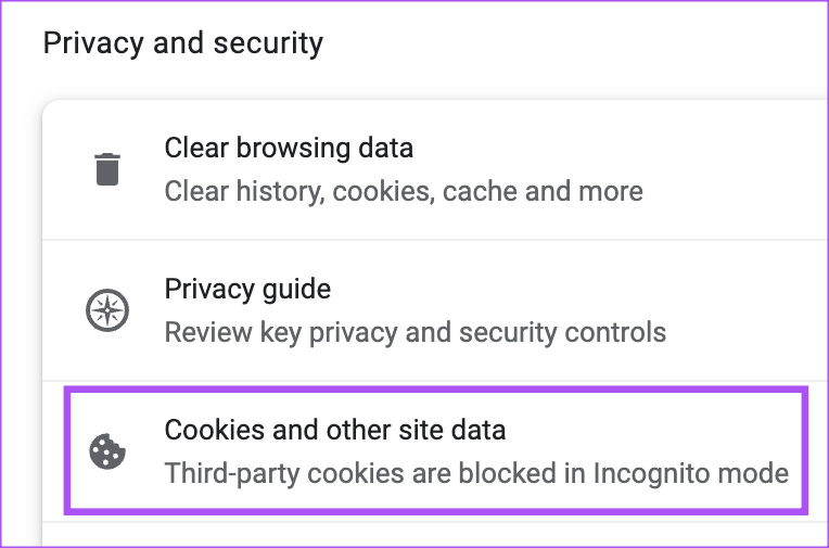 cookies-and-other-site-data-chrome-settings أفضل 7 إصلاحات لعدم تحميل Microsoft OneDrive في المتصفح على Windows 11