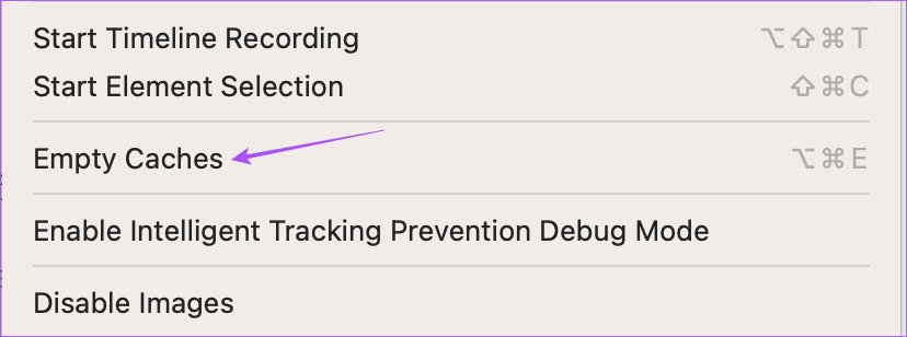 empty-caches-safari-develop-menu-mac أفضل 9 إصلاحات لعدم تنزيل الملفات Safari على نظام Mac