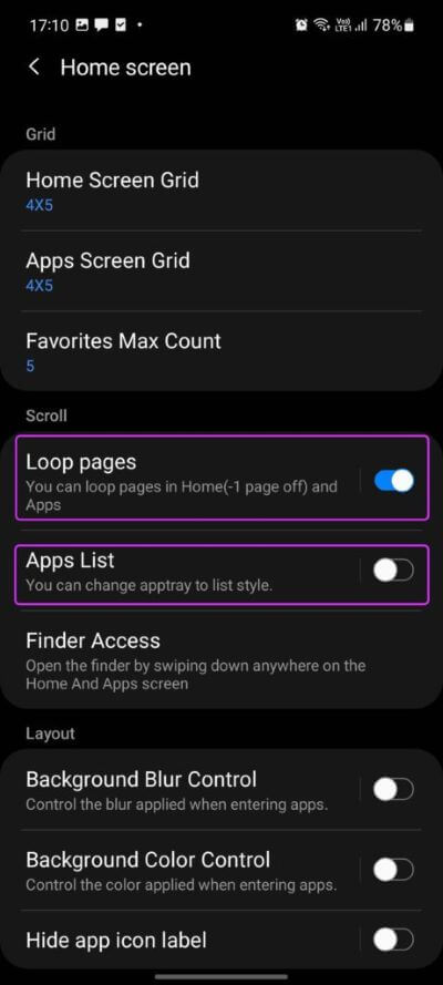 enable-loop-pages-change-app-drawer-on-samsung-galaxy-phone-461x1024-1 أفضل 3 طرق لتغيير درج التطبيقات على هواتف Samsung Galaxy