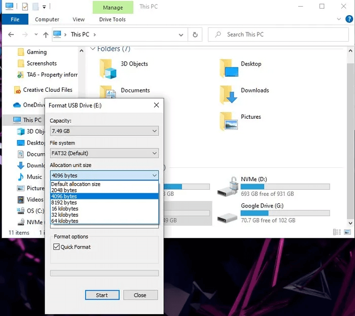 format-fat32-windows-allocation-unit-size.jpg كيفية تهيئة محرك أقراص بتنسيق FAT32 في Windows