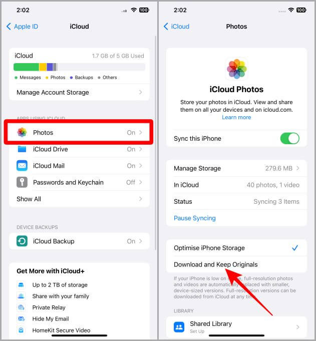iCloud-Settings-iOS كيفية الحصول على صور كاملة الدقة مرة أخرى على iPhone من iCloud