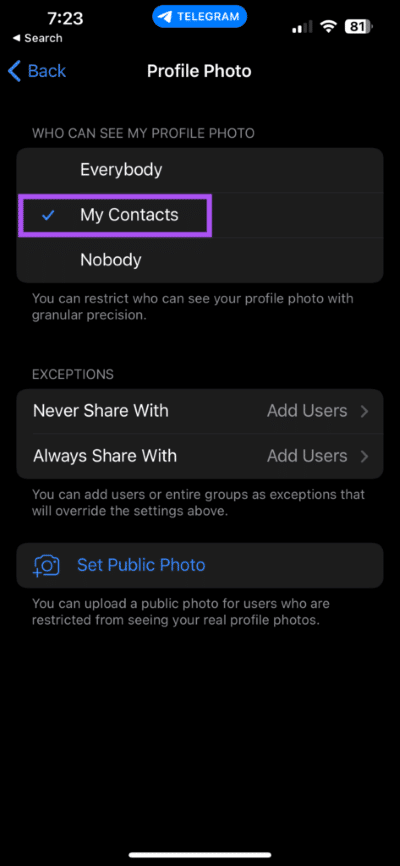 my-contacts-profile-picture-settings-telegram-iphone-473x1024-1 كيفية إخفاء صورة ملف تعريف من سطح مكتب وجوال لجهات اتصال محددة على Telegram