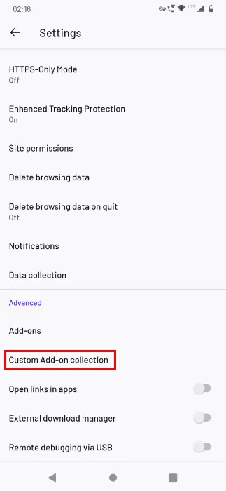 new-option-custom-addon-collection-firefox-beta.png كيفية تثبيت أي وظيفة إضافية في Firefox لنظام Android