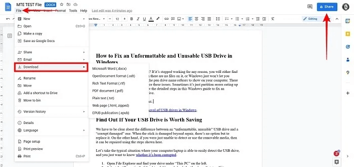 open-docx-no-word-google-docs-download-options.jpg كيفية فتح ملف DOCX بدون Microsoft Office