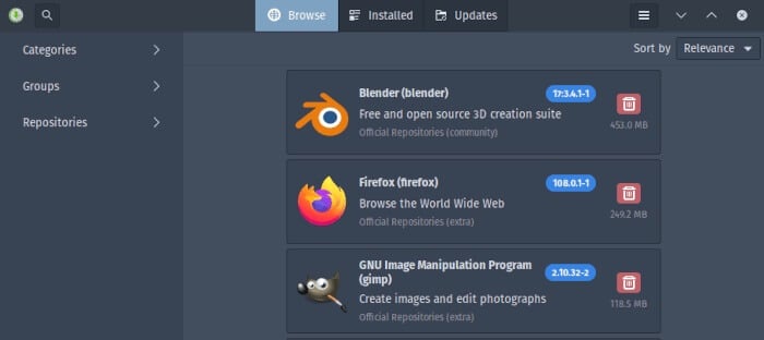pamac-interface كيفية استخدام AUR في Arch Linux