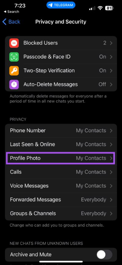 profile-photo-privacy-settings-telegram-iphone-473x1024-1 كيفية إخفاء صورة ملف تعريف من سطح مكتب وجوال لجهات اتصال محددة على Telegram