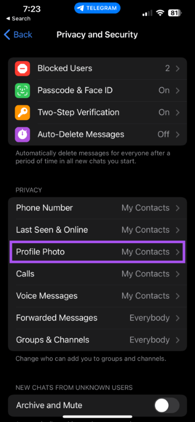 profile-photo-settings-telegram-iphone-473x1024-1 كيفية إخفاء صورة ملف تعريف من سطح مكتب وجوال لجهات اتصال محددة على Telegram