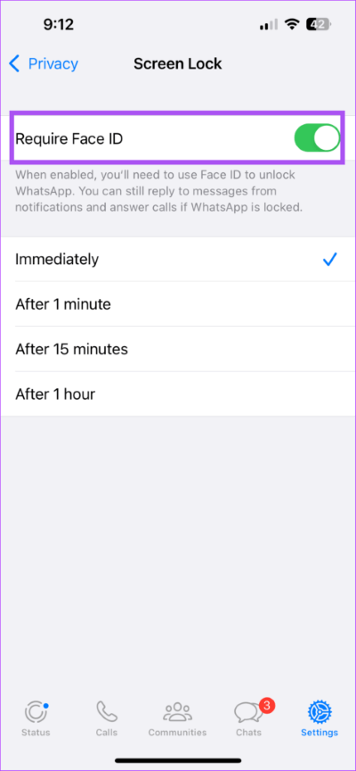 require-face-id-whatsapp-iphone-474x1024-1 أفضل 7 إصلاحات لعدم عمل الكاميرا الأمامية لمكالمات فيديو WhatsApp على iPhone