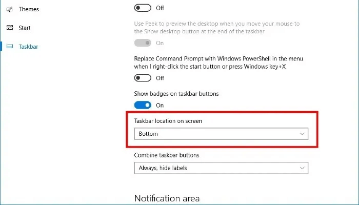 screen-real-estate-taskbar-location.jpg كيفية تحسين مساحة الشاشة في Windows 10